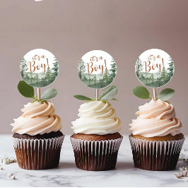 ウッドランド動物の赤ちゃんシャワーカップケーキトッパー ラウンドシール