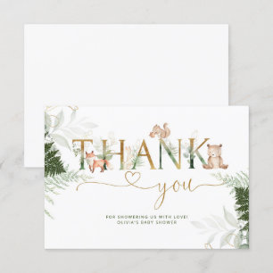 ウッドランド動物の赤ちゃんシャワーサンキューカード カード