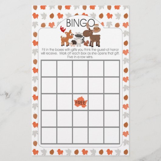 ウッドランド動物の赤ちゃんシャワービンゴと財布ゲーム (正面)