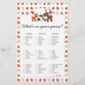 ウッドランド動物の赤ちゃんシャワービンゴと財布ゲーム (裏面)