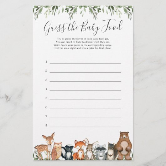 ウッドランド動物の赤ちゃんシャワーベビー食品を推測 (正面)