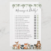 ウッドランド動物の赤ちゃんシャワーママまたはパパのゲーム (正面/裏面)