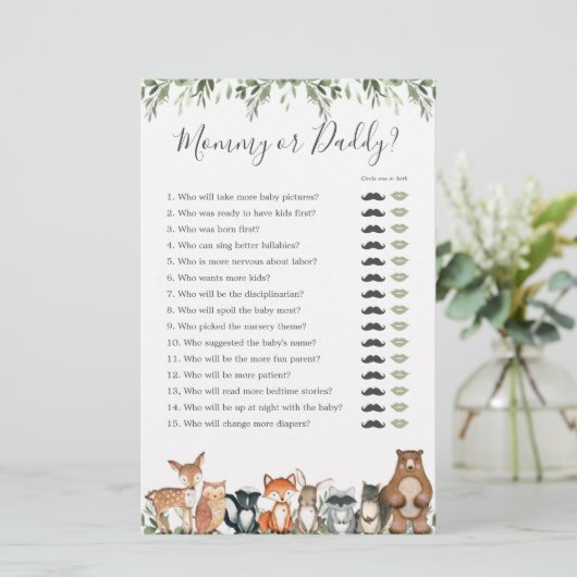 ウッドランド動物の赤ちゃんシャワーママまたはパパのゲーム (スタンド正面)