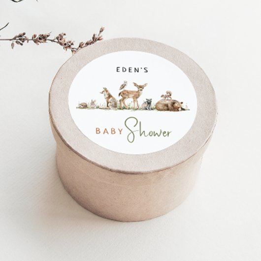 ウッドランド動物の赤ちゃんシャワー名寄り ラウンドシール