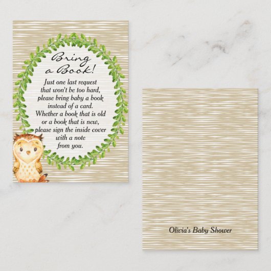 ウッドランド動物の赤ちゃんシャワー書依頼カード エンクロージャーカード (正面/裏面)