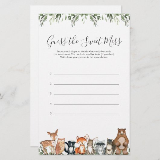 ウッドランド動物の赤ちゃんシャワー甘い混乱を推測 (正面/裏面)