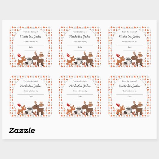 ウッドランド動物の赤ちゃんシャワー蔵書票 スクエアシール (シート)