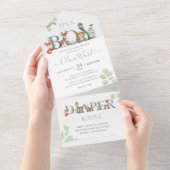 ウッドランド動物の赤ちゃんシャワー |すべてのベビーの書籍 オールインワン招待状 (貼ってはがせる)