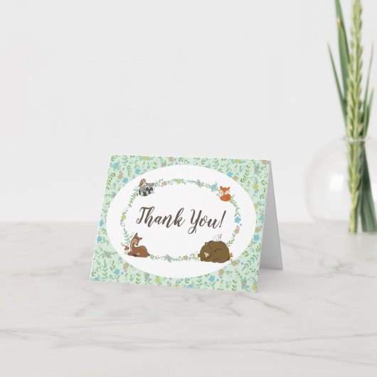 ウッドランド動物の赤ちゃんシャワー サンキューカード (正面)