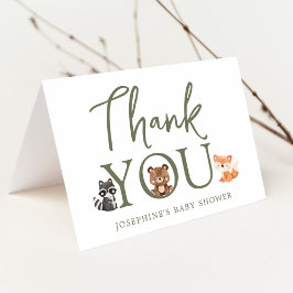 ウッドランド動物の赤ちゃんシャワー サンキューカード