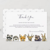 ウッドランド動物の赤ちゃんシャワー サンキューカード (正面/裏面)