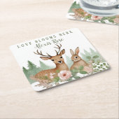 ウッドランド動物の赤ちゃんシャワー スクエアペーパーコースター (アングル)