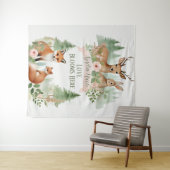 ウッドランド動物の赤ちゃんシャワー タペストリー (インサイチュ(横))
