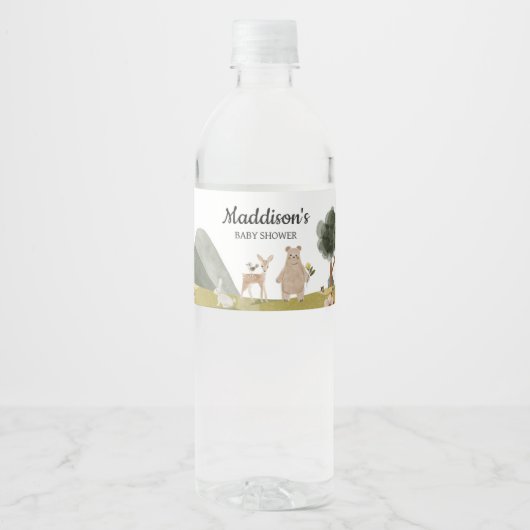 ウッドランド動物の赤ちゃんシャワー ペットボトルラベル (正面)