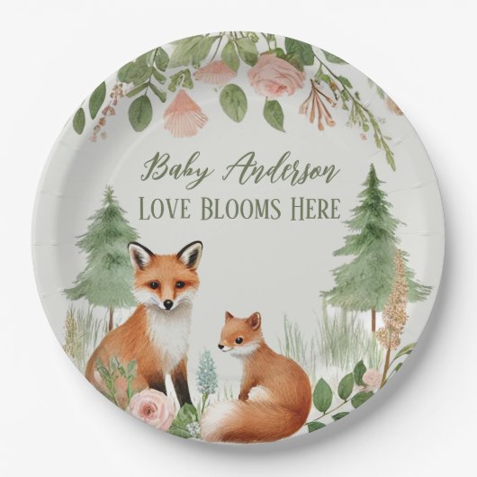 ウッドランド動物の赤ちゃんシャワー ペーパープレート (正面)