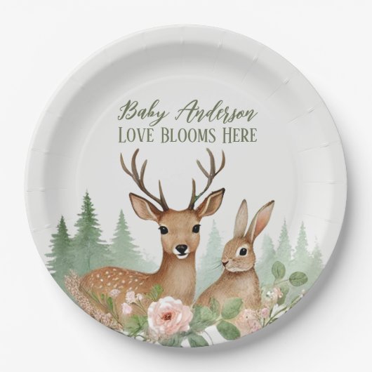 ウッドランド動物の赤ちゃんシャワー ペーパープレート (正面)