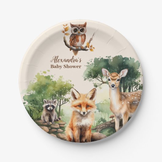 ウッドランド動物の赤ちゃんシャワー ペーパープレート (正面)