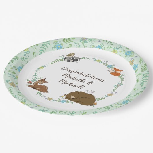 ウッドランド動物の赤ちゃんシャワー ペーパープレート (アングル)