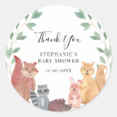 ウッドランド動物の赤ちゃんシャワー ラウンドシール (正面)