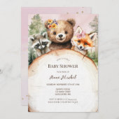 ウッドランド動物の赤ちゃんシャワー 招待状 (正面/裏面)