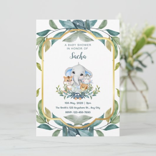 ウッドランド動物の赤ちゃんシャワー 招待状 (スタンド正面)