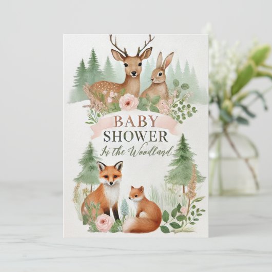 ウッドランド動物の赤ちゃんシャワー 招待状 (スタンド正面)