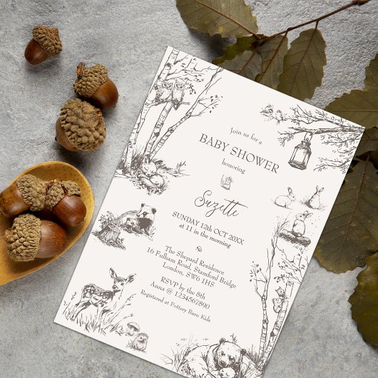 ウッドランド動物の赤ちゃんシャワー 招待状