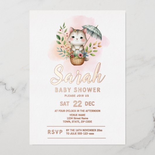 ウッドランド動物の赤ちゃんシャワー 箔招待状 (正面)