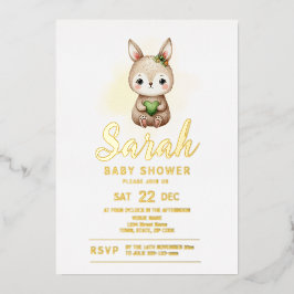 ウッドランド動物の赤ちゃんシャワー 箔招待状