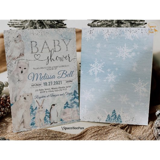 ウッドランド動物の赤ん坊シャワー招待北極アニメーション 招待状