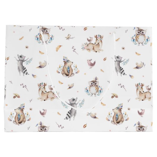 ウッドランド動物の部族のベビーシャワー ラージペーパーバッグ (裏面)