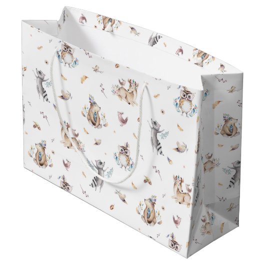 ウッドランド動物の部族のベビーシャワー ラージペーパーバッグ (裏面アングル)