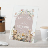 ウッドランド動物の野生の花女の子ベビーシャワーwelcom 台座サイン (インサイチュ)
