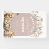 ウッドランド動物の野生の花女の子ベビーシャワーwelcom 横断幕 (横)