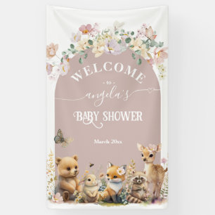 ウッドランド動物の野生の花女の子ベビーシャワーwelcom 横断幕