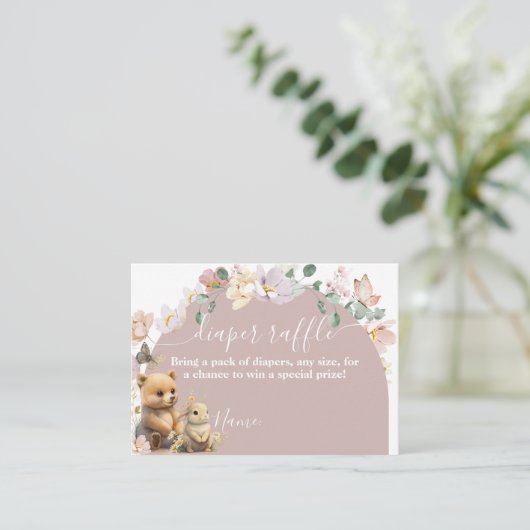 ウッドランド動物の野草女の子の赤ちゃんシャワー エンクロージャーカード (スタンド正面)