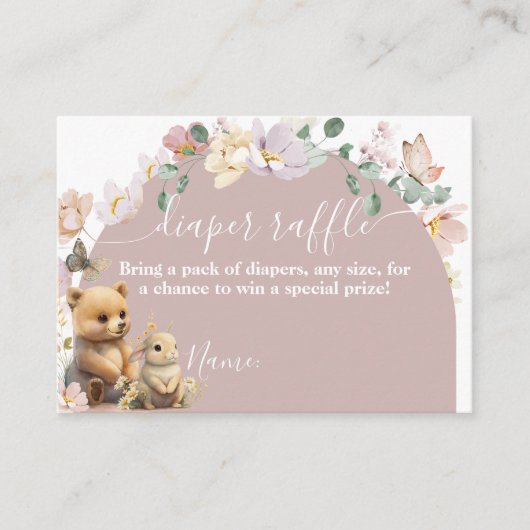 ウッドランド動物の野草女の子の赤ちゃんシャワー エンクロージャーカード (正面)