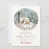 ウッドランド動物の鹿ウィンタースケープのクリスマス シーズンカード (正面)