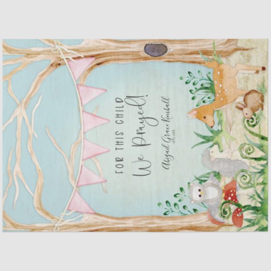 ウッドランド動物の鹿フクロウハリネズミのベビーガール 薄葉紙 (正面)