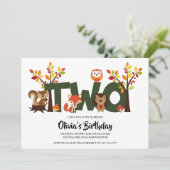 ウッドランド動物の2回目の誕生日パーティーの招待 招待状 (スタンド正面)