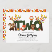 ウッドランド動物の2回目の誕生日パーティーの招待 招待状 (正面/裏面)