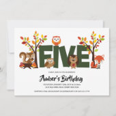 ウッドランド動物の5歳の誕生日パーティーの招待 招待状 (正面)