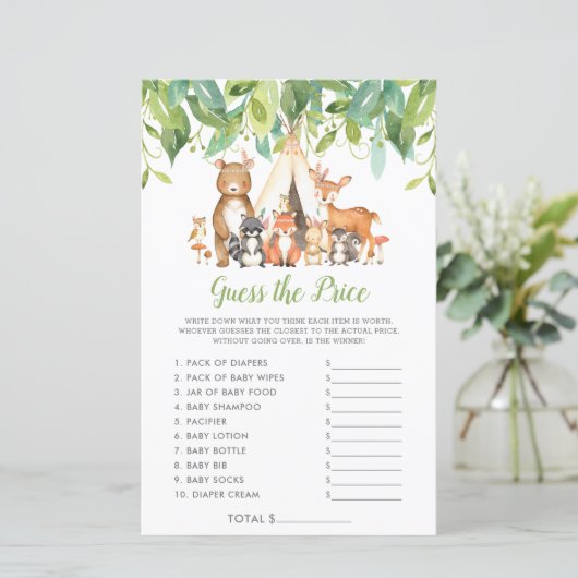 ウッドランド動物は価格を推測する赤ちゃんシャワーゲーム (スタンド正面)