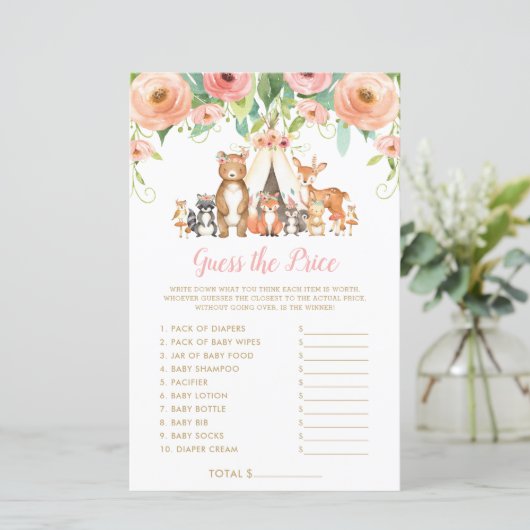 ウッドランド動物は価格を推測する赤ちゃんシャワーゲーム (スタンド正面)