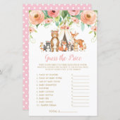 ウッドランド動物は価格を推測する赤ちゃんシャワーゲーム (正面/裏面)