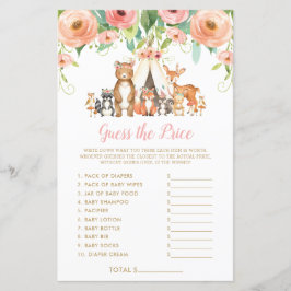 ウッドランド動物は価格を推測する赤ちゃんシャワーゲーム