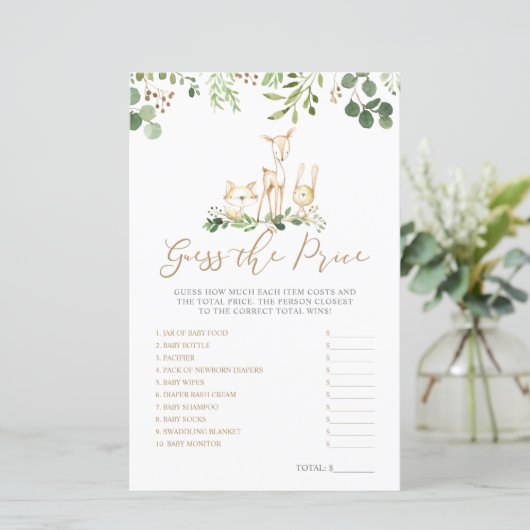 ウッドランド動物は価格を推測する赤ちゃんシャワーゲーム (スタンド正面)