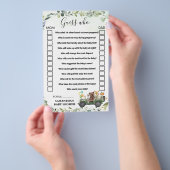 ウッドランド動物は誰が赤ちゃんシャワーのゲームカードを推測 チラシ (ハンドル)