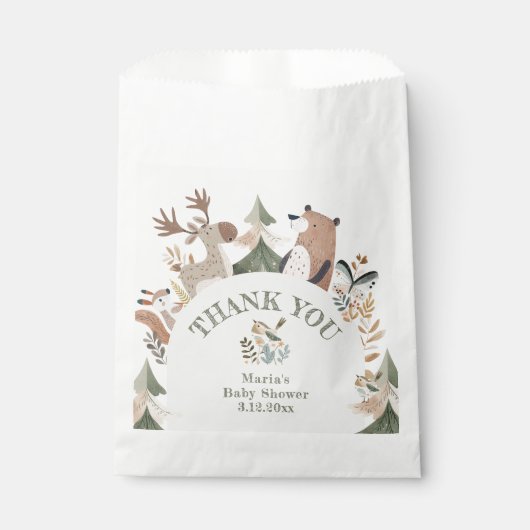 ウッドランド動物アーチ赤ちゃんシャワーありがとう フェイバーバッグ (正面)