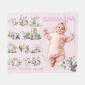 ウッドランド動物カスタムのナンバーマイルストーンエイジングピンク フリースブランケット